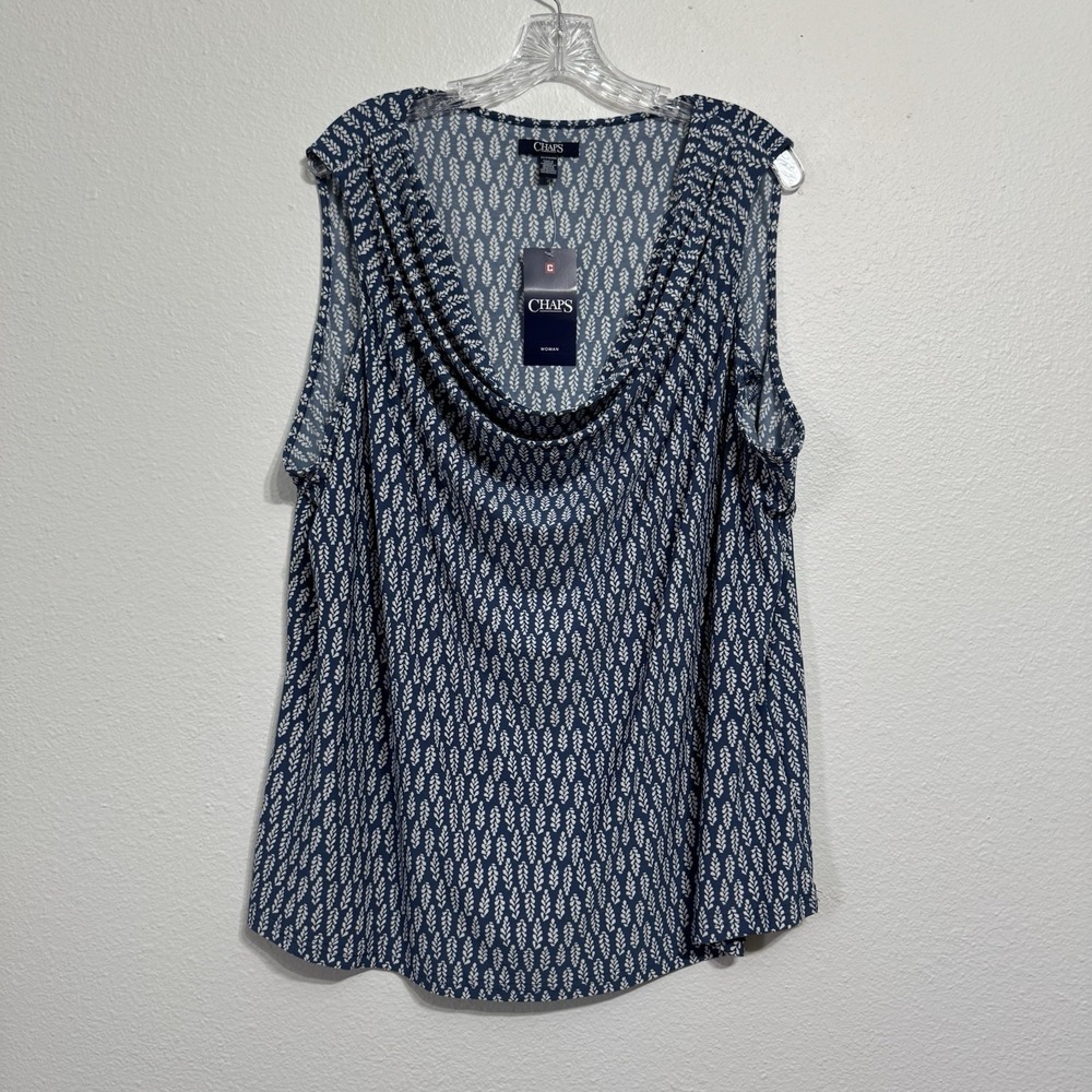 Chaps Tank Top Women 2X Blue Cowl Drape Classic Stretch Flowy Airy Summer Travel